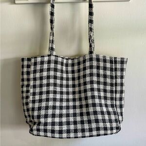 Eva Piccone Black and White Woven Gingham Checkered Tote Bag